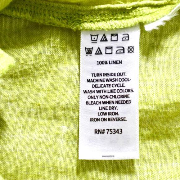 Tahari Size M Linen V Neck Tunic 3/4 Sleeve Side Buttons Chartreuse - Picture 11 of 11